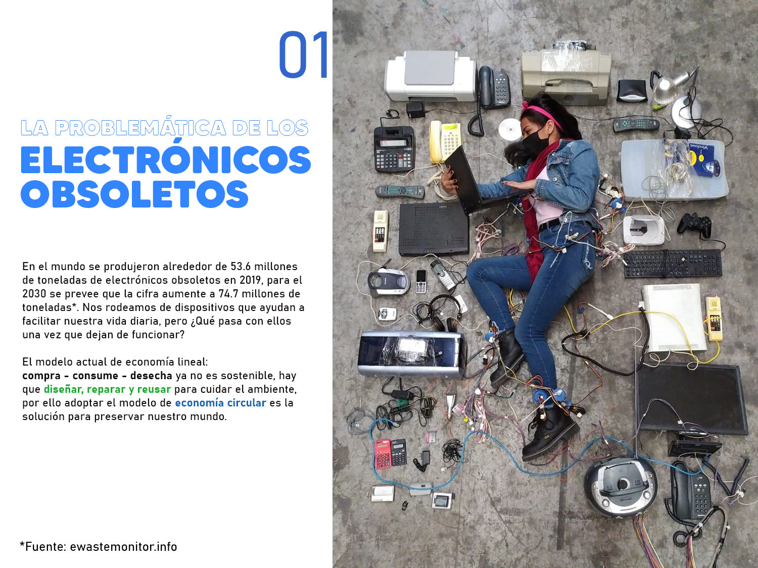 Mujer sobre electrónicos obsoletos encontrados en la vida diaria